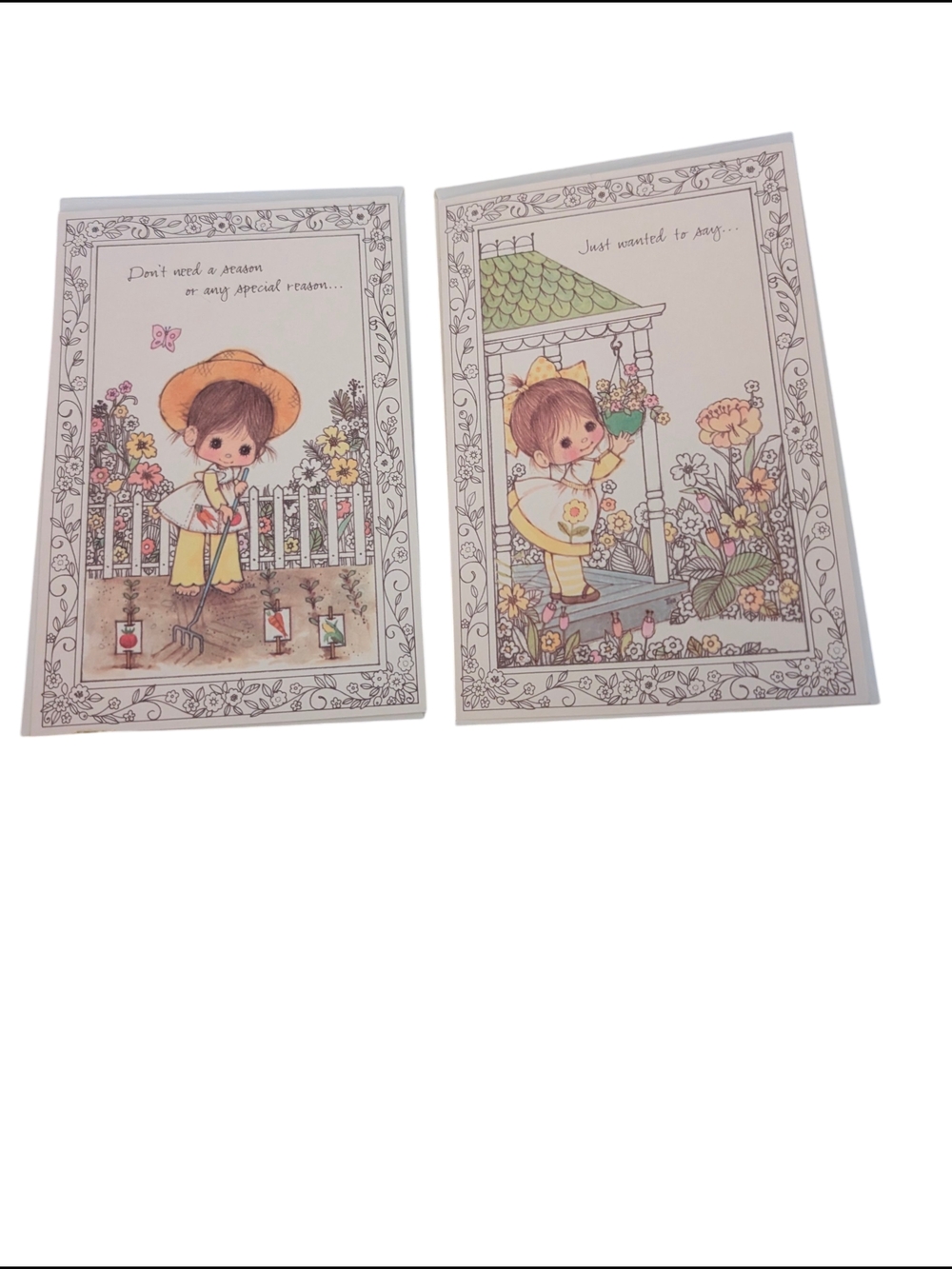Gibson Vintage Pair of Cute Garden Kids Greeting Cards Set Of Two